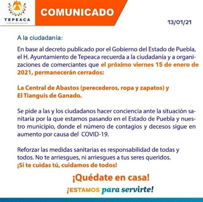 Comerciantes y Ayuntamiento de Tepeaca Confirman que no habrá tianguis  hasta 29 de enero. - Acajete Noticias